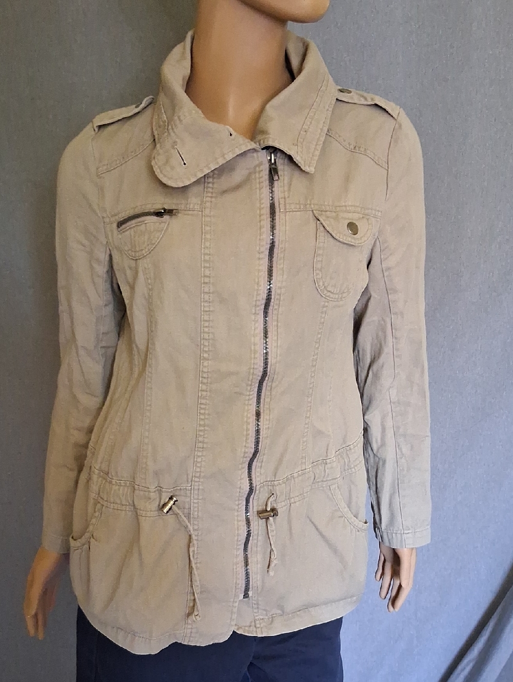Women’s Light Khaki Zip-Front Utility Jacket